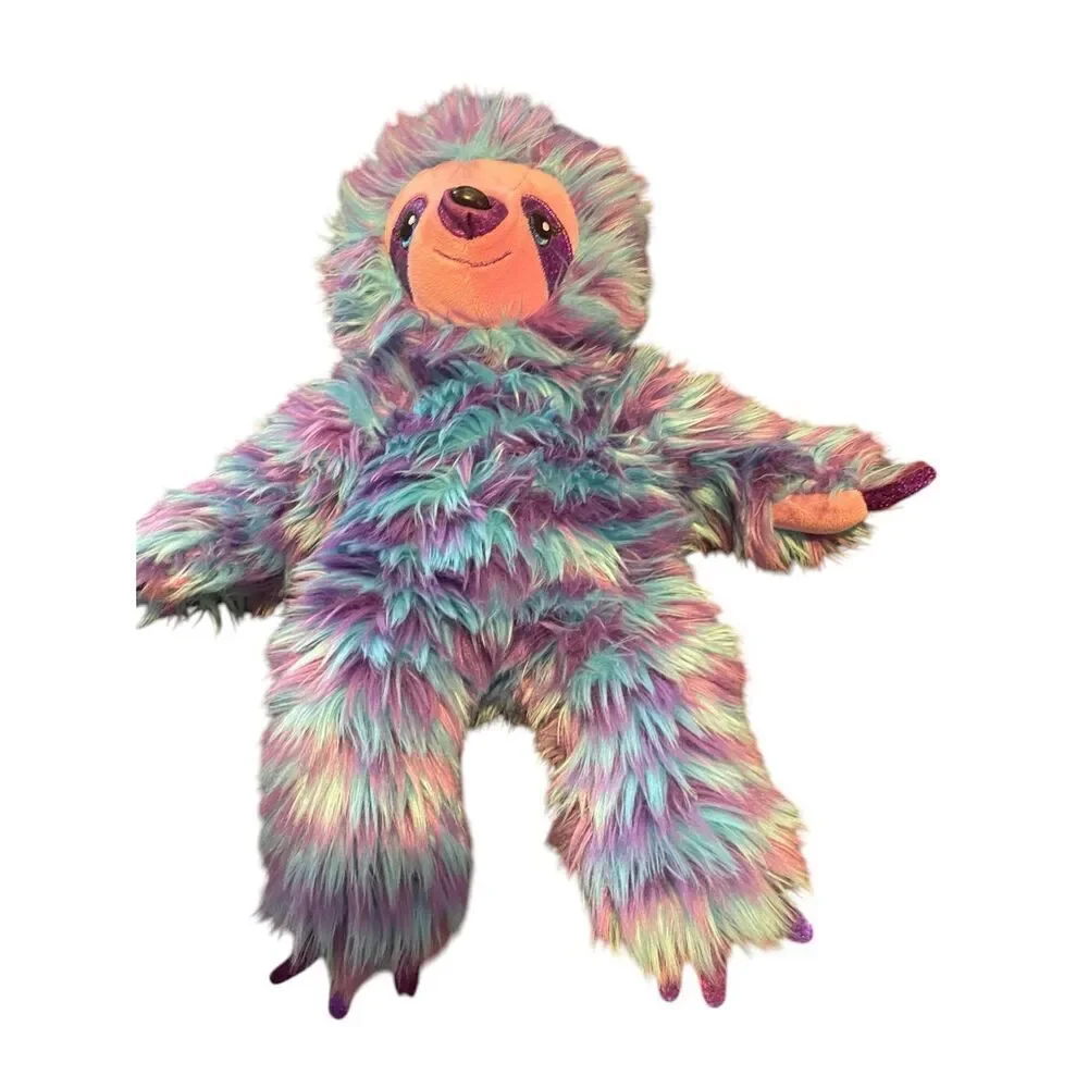 Build-A-Bear Workshop Purple Blue Fluffy Stripe Sloth Plush Stuffed Animal 14